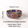 6 inch Bohemian ceramic bowl with blue and orange vintage patterns, 1000ml capacity - 6 Inch Straight Bowl - No. 1 / Colorful 1