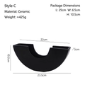 U-shaped matte black geometric ceramic vase with detailed product dimensions and specifications - Matte Black - Style C