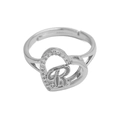 Silver adjustable heart-shaped ring featuring a cursive letter R with sparkling accents - Initial R (Silver Ring R) / Silver