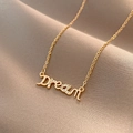 Golden titanium steel necklace featuring a crystal-encrusted Dream word pendant - Titanium Steel Gold Style (X467)