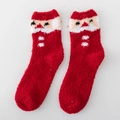 Thick coral fleece Christmas socks featuring a plush Santa Claus design in red and white - Red Santa Claus