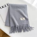 Solid grey thick wool scarf with fringe tassels and brand label on white surface - 19# Light Gray / Over 175cm