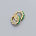 Gold S925 silver huggie earrings featuring emerald green baguette-cut zircons - 925 Silver / Golden (Green Stone)