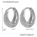 Silver stainless steel hoop earrings with sparkling zircon inlay measuring 13mm - Steel White Zircon - Small