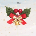 Detailed Christmas cake topper featuring green holly leaves, red berries, and 6.3cm width label - Holly Leaf Red Berry Gold Bell Style