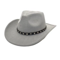 Detail view of a grey felt cowboy hat featuring a black leather band with silver metal studs - M (56-58cm) / Light Gray