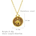 Gold stainless steel Taurus zodiac necklace with round embossed star pendant and chain - Taurus