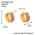 Golden stainless steel hoop earrings with sparkling pink cubic zirconia insets - Pink Zirconia (F931-2) / Small