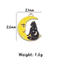 Halloween black cat and yellow moon enamel pendant charm for DIY jewelry making - 6# Sitting Cat on Moon