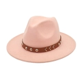 Detail of pink wool fedora with brown leather band and silver metal rivet accents - M (56-58cm) / Dusty Pink