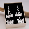 Silver butterfly drop earrings with long leaf tassels in ethnic style for women - Silver Multi-Layer Butterfly Tassel Style (E3795)