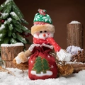 Christmas snowman drawstring gift bag made of red burlap with white plush details - Snowman