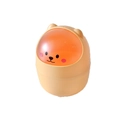 Mini yellow desktop trash can with orange bear lid, compact cylindrical storage bin - Yellow