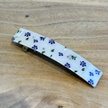 Blue floral rectangular hair claw clip with white resin finish and rhinestones - Rhinestone Barrette / Blue Floral Spring Clip