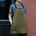 Adjustable olive green canvas work apron with multiple pockets for baristas and stylists - Short Workwear Apron / Dark Green