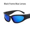 Y2K steampunk sunglasses with black matte frame and blue mirrored lenses - Black Frame Blue Coating