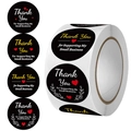 Roll of black round thank you stickers with gold and white text for small business - Black Gold Heart Support