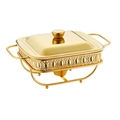 Detail der goldenen Edelstahl-Buffetwärmer-Basis mit verzierten Hohlblumenmustern - 2.0L Quadratisch Gold