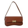 Sac à bandoulière minimaliste français en cuir marron caramel avec boucle dorée ronde - Fauve