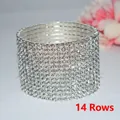 Elegant 14-row sparkling crystal rhinestone stretch bridal cuff bracelet in silver finish - 14 Row Silver Clear Rhinestone Bracelet
