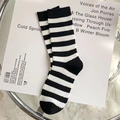 Classic black and white horizontal striped crew socks with ribbed cotton knit texture - Striped Slouch Socks (No.02 Black White)