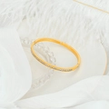 Detail of rose gold titanium bracelet with half-circle white zircon inlay on white feather - Gold