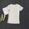 Slim fit cream white quick-dry yoga t-shirt with crew neck for spring fitness - S / Ivory