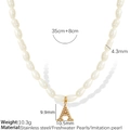 Titanium steel pearl necklace with gold letter A pendant and dimension specifications - Letter A(XL185珍珠A金色项链)