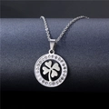Close-up of geometric hollow clover necklace with sparkling cubic zirconia inlay - NZ18 Clover Hollow