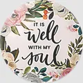 Runder Glasstein mit Aquarellblumen und dem Text It Is Well With My Soul für Deko - 10mm Glascabochon / Muster 1