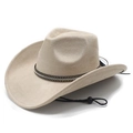 Classic beige felt cowboy hat featuring studded black band and adjustable drawstring - Beige