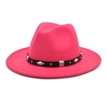 Detail of rose red fedora hat featuring black leather band with silver metal rivets - M (56-58cm) / Rose Red
