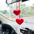 Handmade crochet red heart car mirror pendant with dual knitted hearts hanging design - Red Heart