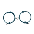 Bracelets de couple en corde milanaise bleu marine avec fermoir magnétique coeur en argent - Bleu Paon