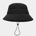 Detailed view of black quilted winter bucket hat featuring an adjustable windproof rope - Black / M (56-58cm)