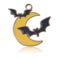 Pendentif d'Halloween en alliage avec croissant de lune jaune et breloque chauve-souris - Lune Chauve-souris Or KC