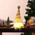 Golden knit Christmas gnome figurine with glowing beard and warm LED lights - Short Leg/Sitting / Gold Short Leg Style A (Wavy Pattern)