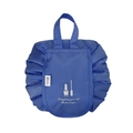 Blue portable drawstring makeup bag with waterproof fabric and white embroidery detail - Dark Blue