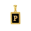 Golden square necklace pendant with black background and 3D metal letter P detail - Letter P