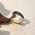 Minimalist 18k gold plated stainless steel open ring with dark grey marble enamel inlay - Black