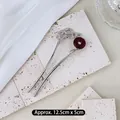 Épingle à cheveux rétro argentée en forme de U avec agate rouge, longueur 12,5 cm - Double Serpent Anneau de Jade (165) / Env. 12,5x5cm / Argent