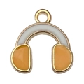 Golden headphone pendant with white and orange enamel for DIY necklace jewelry - Yellow Headphones