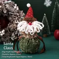 Christmas Santa Claus drawstring gift bag with knit hat and vintage forest green burlap - English Print Apple Bag - Santa Claus