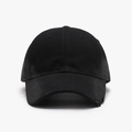 Classic black distressed cotton baseball cap with torn brim and six-panel design - Black