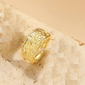 Adjustable 14K gold plated hammered texture open ring with sparkling white zircons - Dotted/Hammered