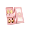 Christmas gift set with two golden stainless steel gingerbread man and tree spoons - Snowman + Christmas Tree / Pink Gift Box 2-Piece Set / Gold