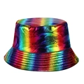 Cappello da pescatore olografico arcobaleno in pelle PU con finitura metallica lucida - M (56-58cm) / Arcobaleno Olografico
