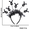 Detail view of Halloween headband with black bats, skeletons and size measurements - One Size / Black Bat Skull