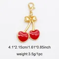 Golden cherry fruit pendant with red heart enamel and bow for bags and shoes - Cherry (No. 2)