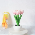 Pink LED tulip night light in white pot, realistic artificial flower lamp for bedroom decor - Style A-3 Heads-Pink-Battery